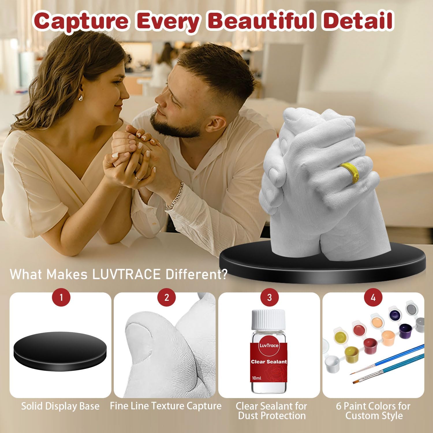 LUVTRACE Special Commemorative Edition Hand Casting Kit – Couples Easy DIY Plaster Mold Kit Romantic Keepsake Gift for Anniversary, Wedding, Birthday, Valentine’s Day