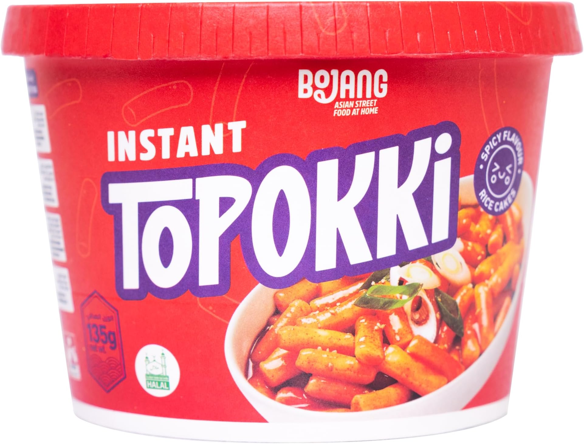 Bojang Spicy Topokki 135g - Halal Instant Korean Rice Cakes - Quick & Satisfying Korean Street Food