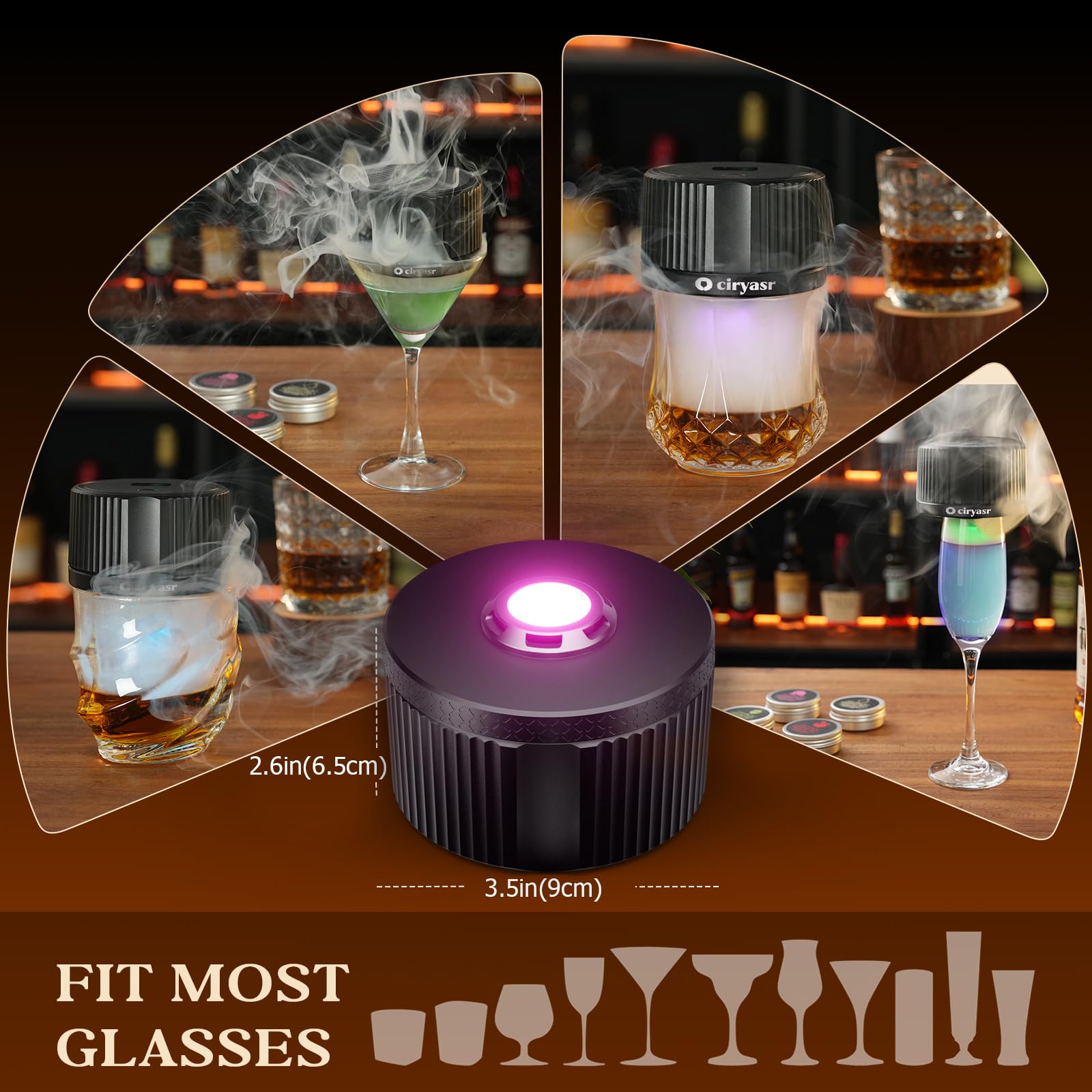 Kit de ahumador de Whisky, Kit de Ahumador de Cóctel con 6 sabores Chips de Madera, 6 Modos de luz, Recargable, Kit de ahumador de Bebidas Antiguas,Regalo para Padres, Esposos y Amantes Los Cócteles