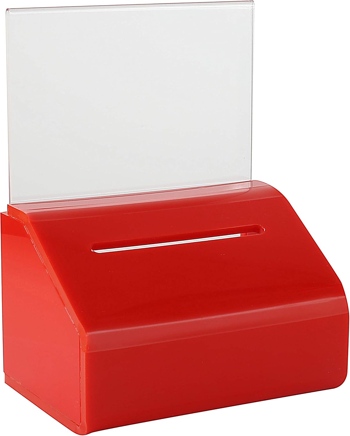 MCB Acrylic Donation & Ballot Box, Ticket Raffles & Drawing, Voting or Comment Box - with Safety Lock and Display Sign Holder 8"x 6"x 5" (Orange)