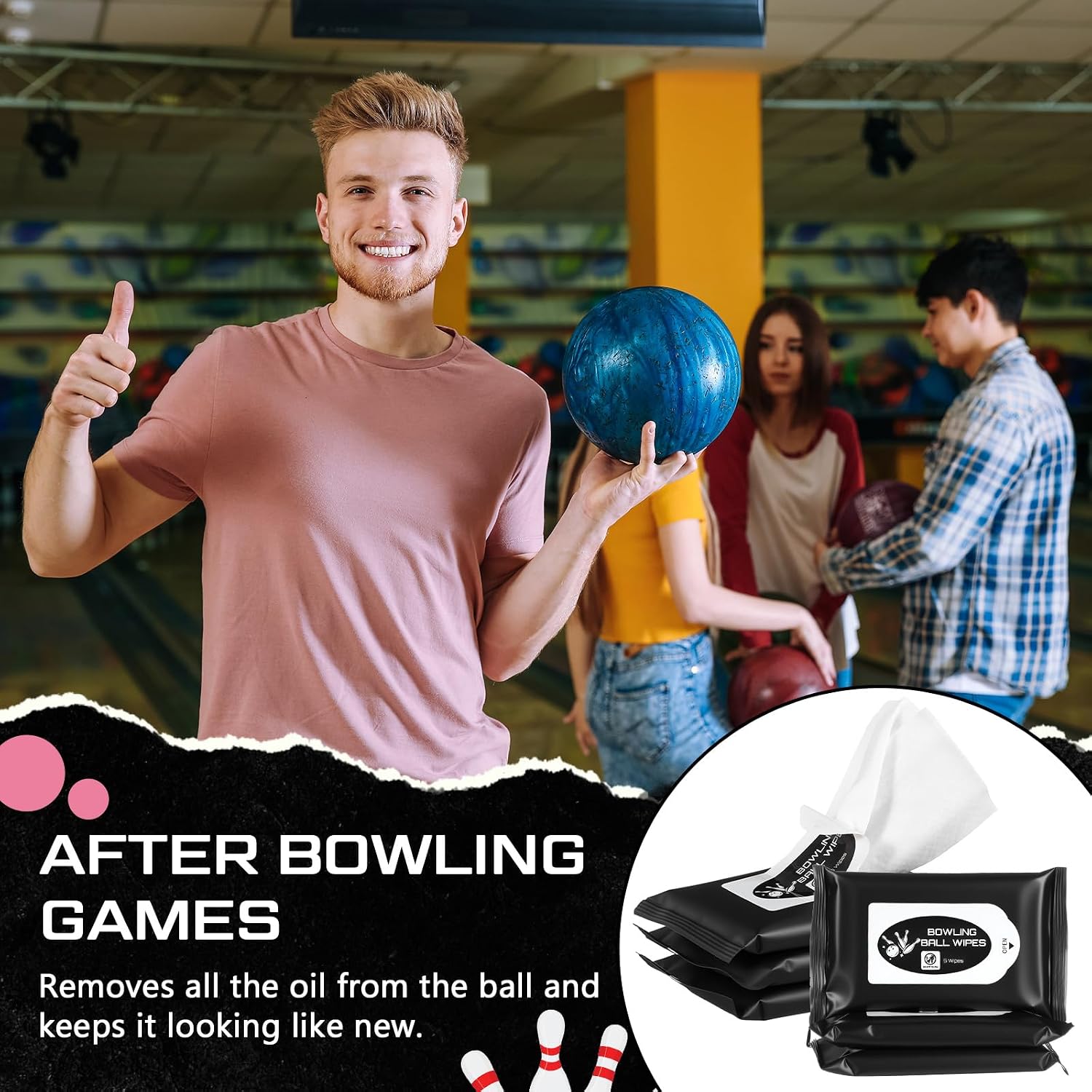 12 Pack Bowling Ball Cleaner Wipes, Portable Bowling Wipes to Wipe Off Ball Removes Cloth for Oil, Dirt, Grime, Scuff Marks, Restores Tack, 5 Per Pack 60 Counts Cleaner Kit