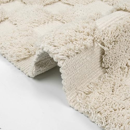 Miniatura 3 de Lanffia Alfombra de pasillo estilo bohemio a cuadros de 2 x 5 pies, color gris, lavable con borlas, para interiores, casa de campo, cocina, baño,