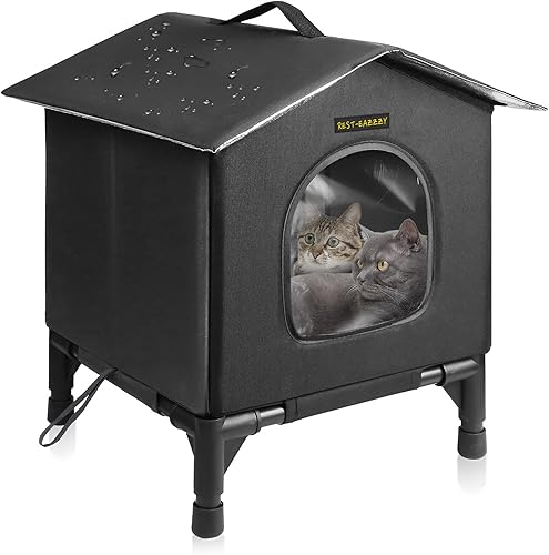 Rest-Eazzzy Cat House for Indoor and Outdoor Cats in Summer, Waterproof, Fully Insulated Shelter for Stray and Feral Cats, Great for Cat Houses for Outdoor and Cat Beds for Indoor Cats (Black, Small)