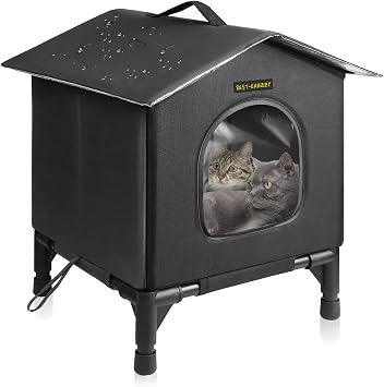 Rest-Eazzzy Cat House for Indoor and Outdoor Cats in Winter, Waterproof, Fully Insulated Shelter for Stray and Feral Cats, Great for Cat Houses for Outdoor and Cat Beds for Indoor Cats Black, Small