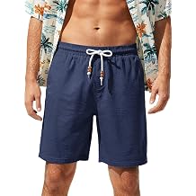 Riskrole Mens Linen Shorts Casual Elastic Waist Drawstring Lightweight Shorts with Pockets Summer Vacation Beach