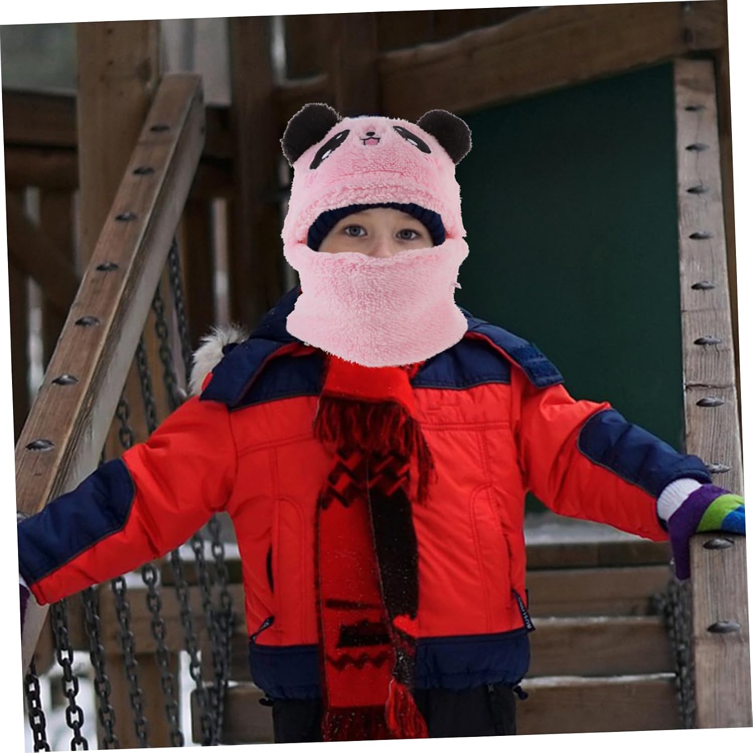 SUPVOX Boy Girl Hooded Scarf Winter Neck Warmer with Animal Ears Soft Plush Design for Boys and Girls Cozy and Windproof for Outdoor Use for Ages