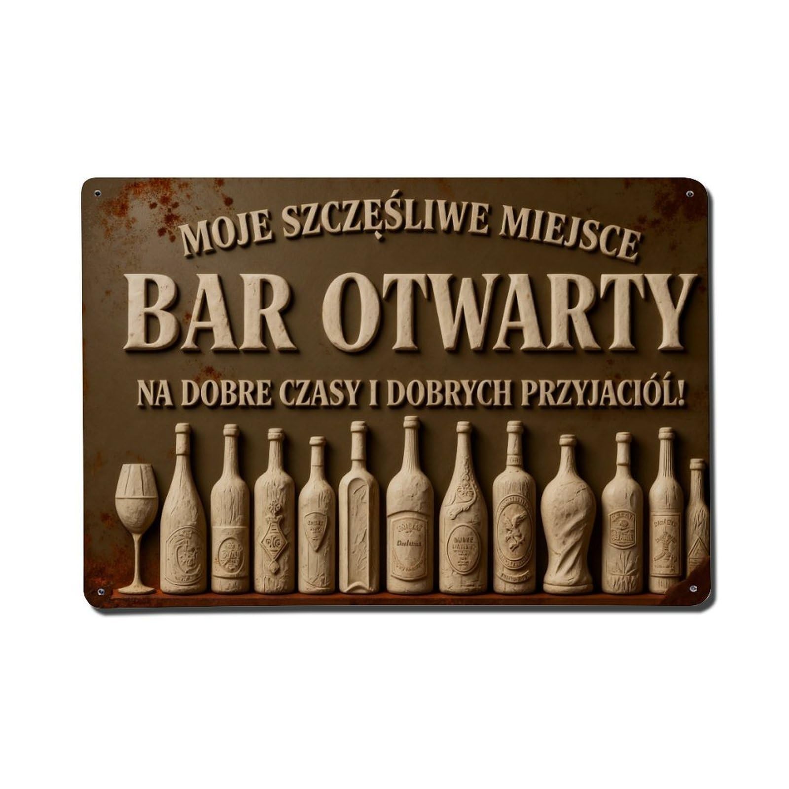 Bar Otwarty Wine Bottles Glass Metal Tin Sign Plaque