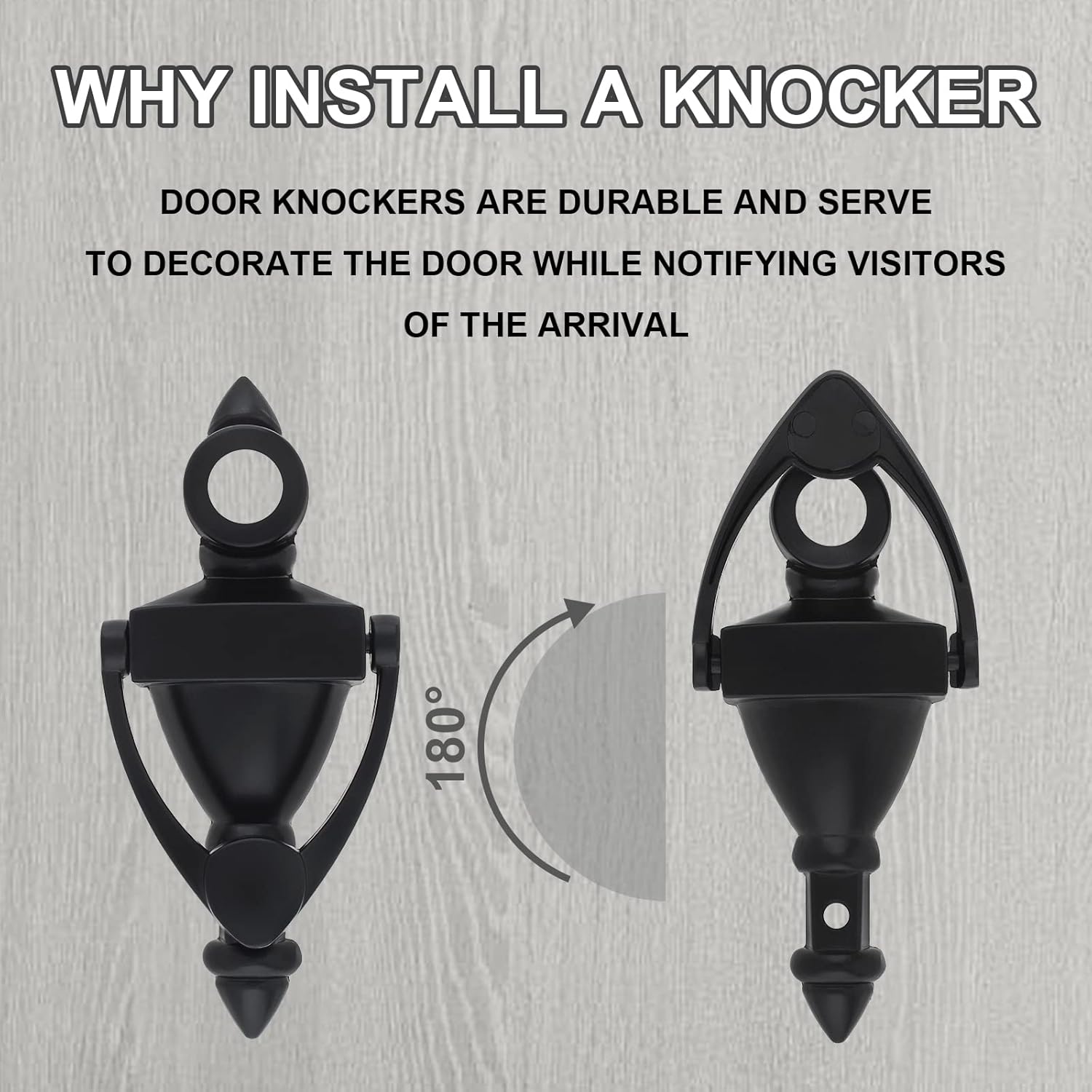 Door Knocker and Viewer, 5 Inch Height Knocker, 180-Degree View Angle Peephole, 9/16 inch Bore, for 1-3/8" to 1-7/8" Thickness Door (5 inch, Black)