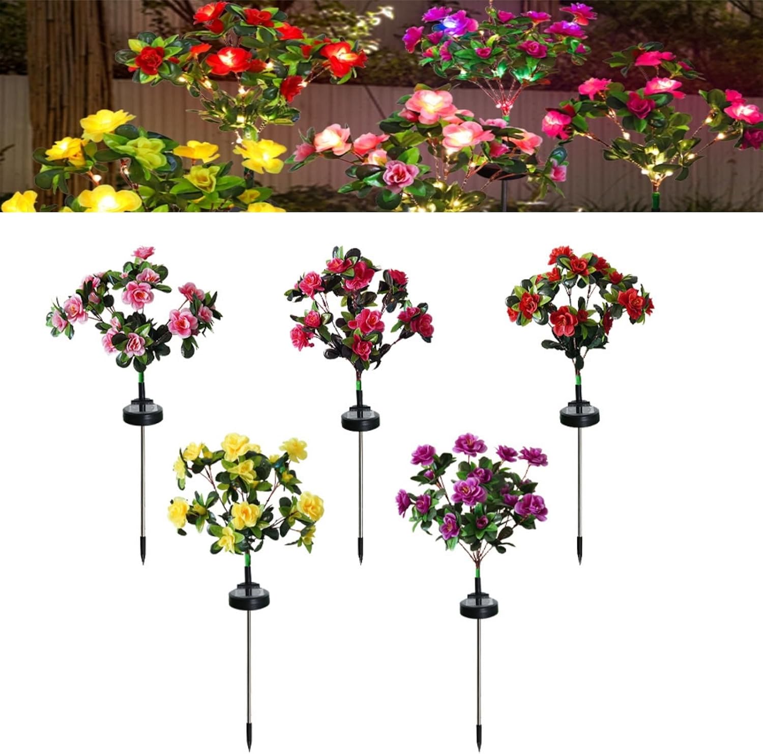 5 Set Memorial Garden Bloom Lights – Featuring Ultra-Realistic Artificial Petals, Solar LED Garden Decor Stake Light, Waterproof LED Floral Decor for Cemetery Tribute, Grave, Yard, Patio, Path