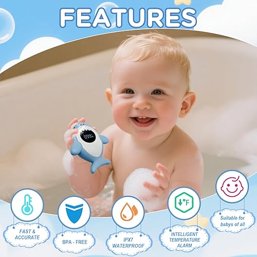Miniatura 2 de Termómetro de baño para bebé, termómetro de agua de lectura instantánea Fahrenheit con pantalla LED, advertencia de temperatura, juguete flotante de