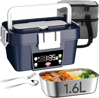 Cordless Electric Lunch Box, Smart Timer Auto Heating Lunch Box with Large Capacity, 10000mAh Rechargeable Food Warmer for Work, Car, Home, Leakproof Bento Container for Adults (Dark Blue)