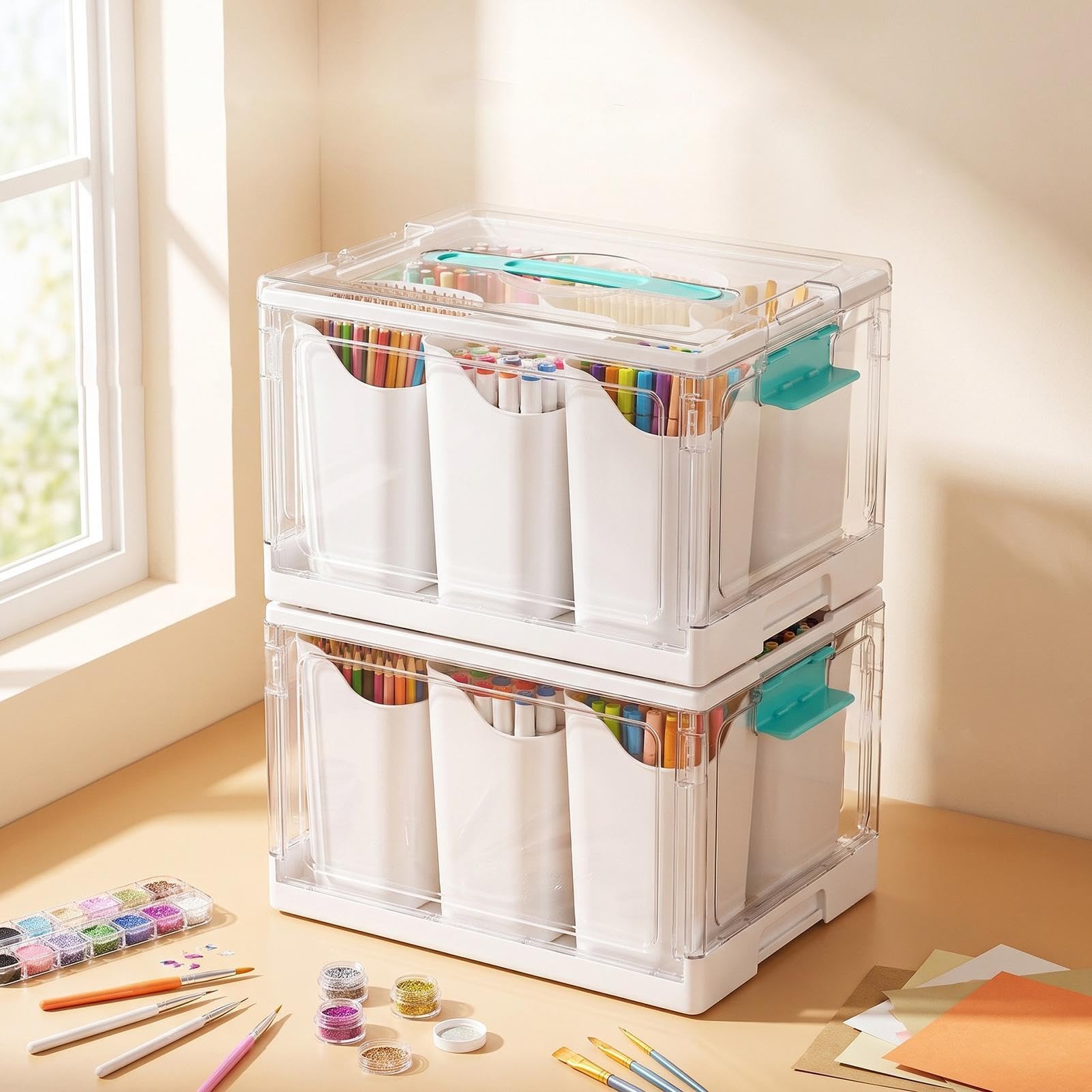 Organizer Per Artigianato E Contenitore Scatola Da 22,7 L Con Vassoi | Organizer Per Attività Creative per Scuola Casa Camera Da Garage Ufficio Armadio Cucina