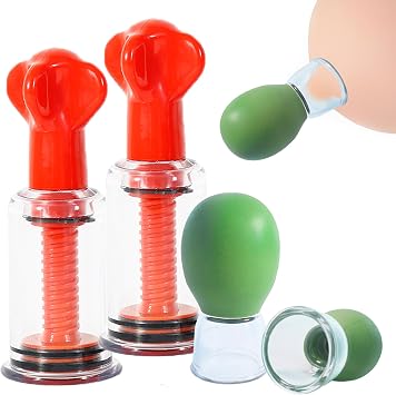 Jesakmie 2 Pair Nipple Correctors for Flat and Inverted Nipples, Green Inverted Vacuum Suction Cup Device Red Nipplesucker for Breastfeeding Mom Women Female Red + Green