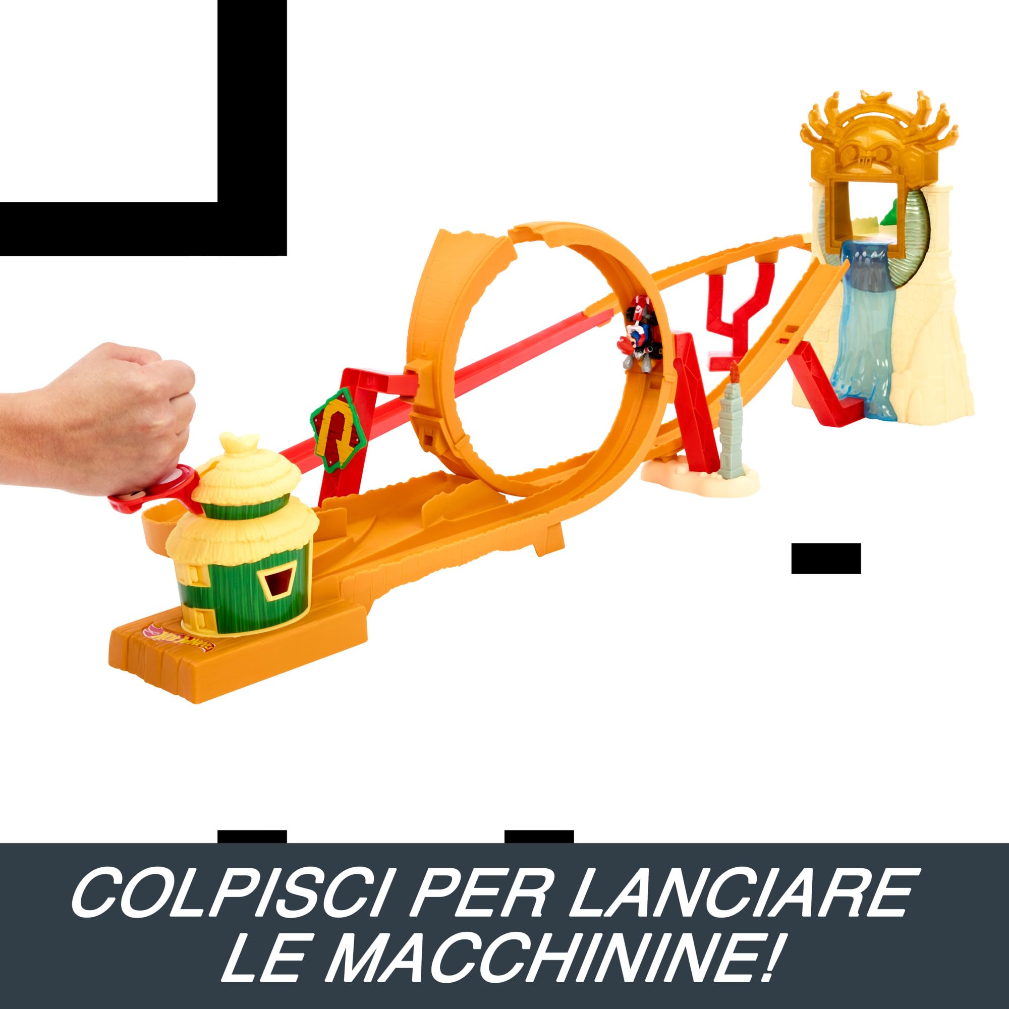 Hot Wheels Super Mario Bros - Corsa nella Giungla di Kong, playset ispirato al film con macchinina die-cast di Mario inclusa, pista con loop e salto su cascata, giocattolo per bambini, 5+ anni, HMK49