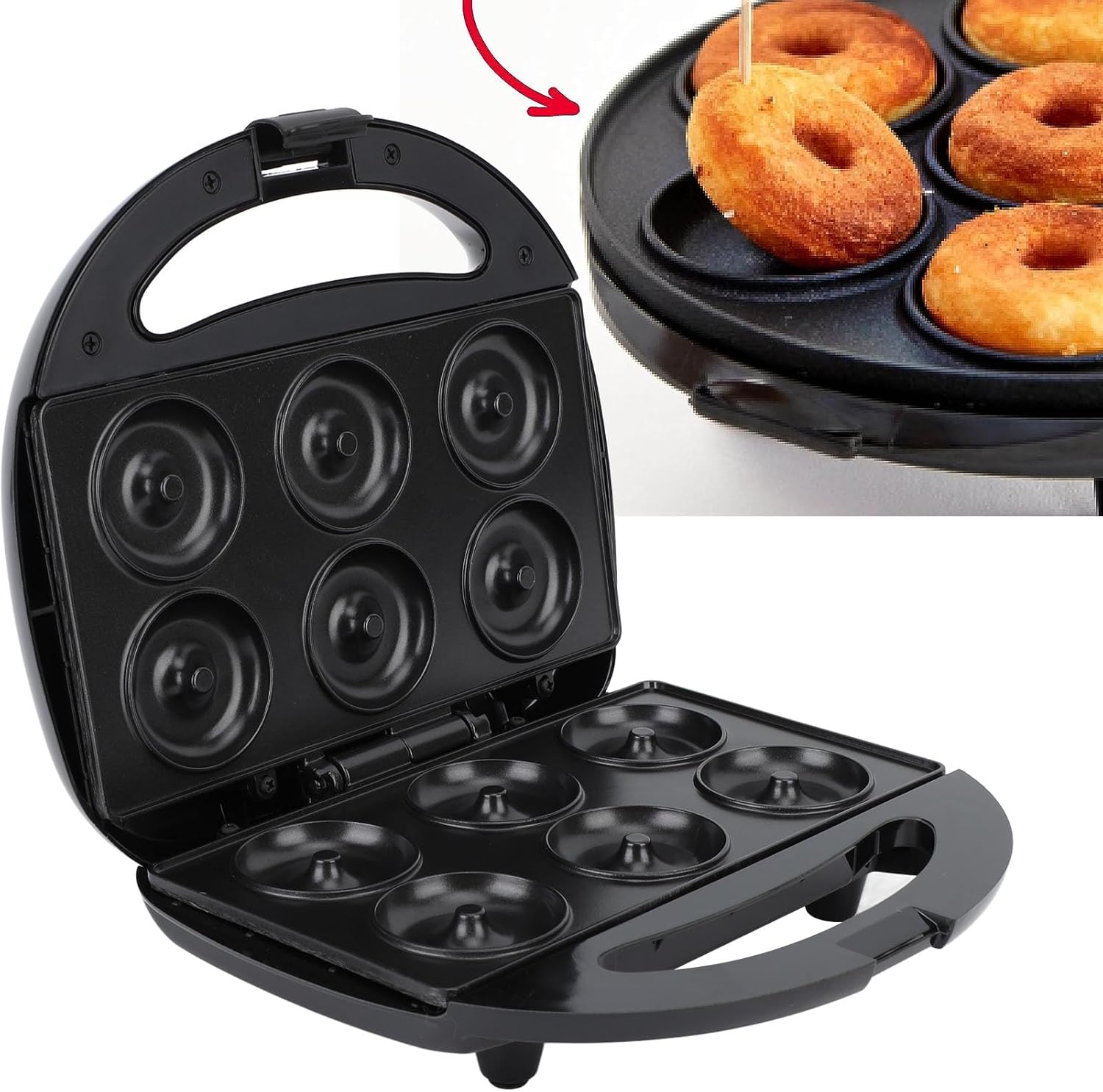 AUNMAS Mini Donut Maker, Electric Non Stick Surface with Double Sided Heating, Makes 7 Doughnuts for Kid Friendly Breakfast Snacks Desserts (US Plug 110V)