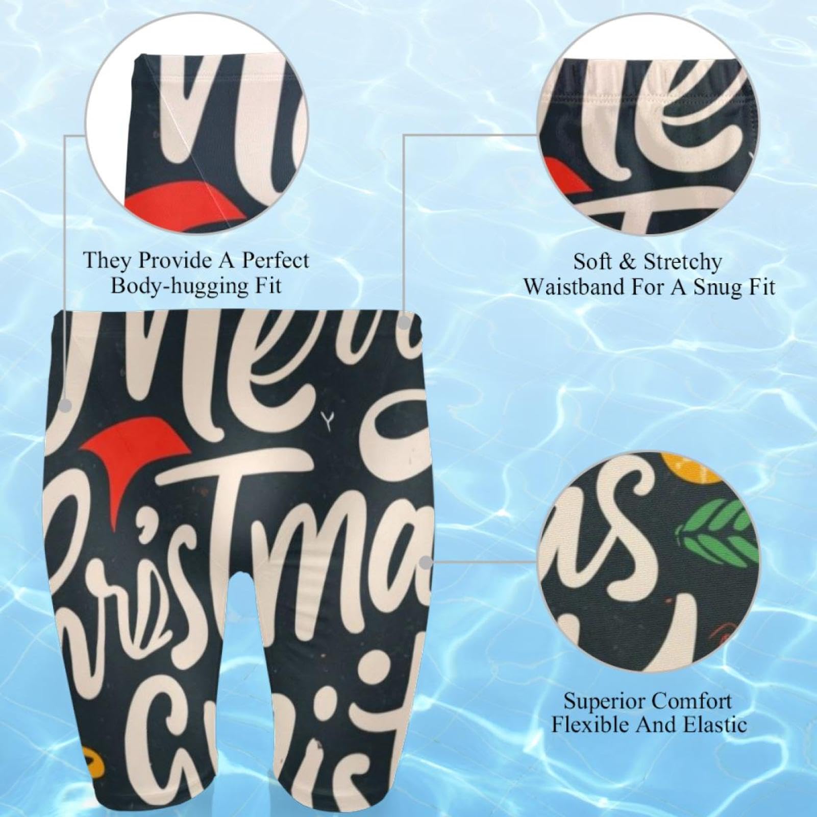 Happy Christmas Swimsuit for Men & Boys,Competition Lap Swim Suit, Square Leg Endurance Training Multicoloured