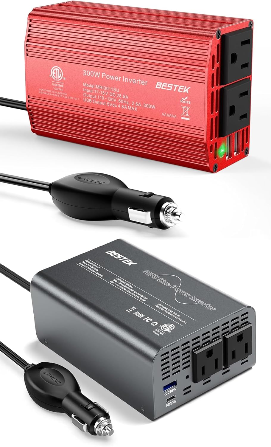 BESTEK 300W Power Inverter DC 12V to AC 110V & 400W Pure Sine Wave Car Inverter