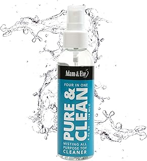 Adam & Eve Sex Toy Cleaner, 4 In 1 Pure And Clean Misting Spray, Fast Acting Misting Spray For Adult Toys, Vibrators, Dildos, Fresh Scent, Water Based Formula Perfect for Gifting, No Residue, 4 oz