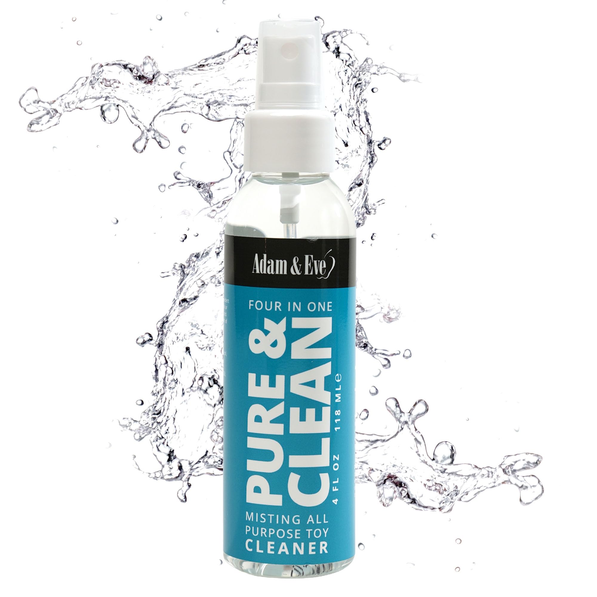 Adam & Eve Sex Toy Cleaner, 4 In 1 Pure And Clean Misting Spray, Fast Acting Misting Spray For Adult Toys, Vibrators, Dildos, Fresh Scent, Water Based Formula Perfect for Gifting, No Residue, 4 oz