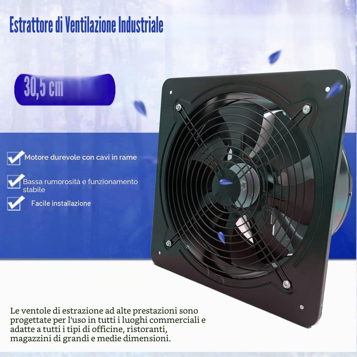Ventola Aspirazione da 300 mm, Estrattore Aria Ventola per Termosifoni Booster Ventilazione e Scappamento, Parete Termosifone Aspiratore per Cucina Bagno Tenda da Crescita Uso Domestico