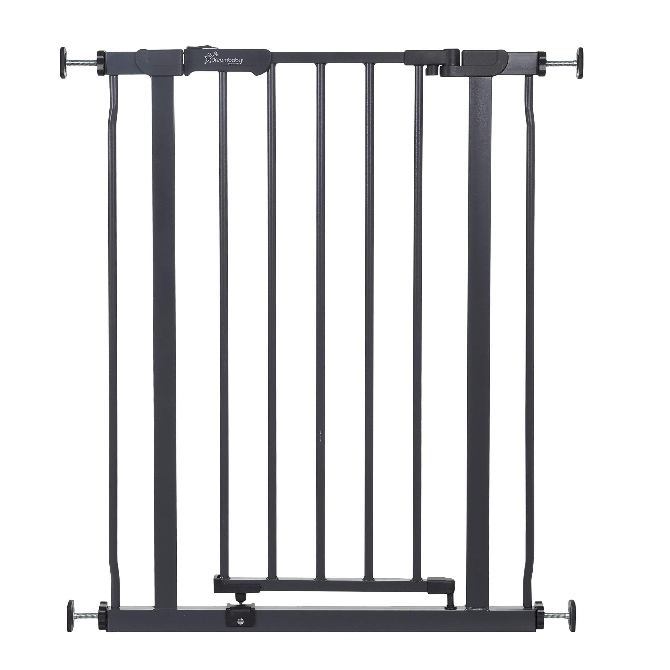 Dreambaby Ava Slimline bramka bezpieczeństwa dla niemowląt - bezpieczna i wysuwana brama ciśnieniowa dla schodów i psów - 61-68 cm szerokości i 76 cm wysokości - węgiel drzewny