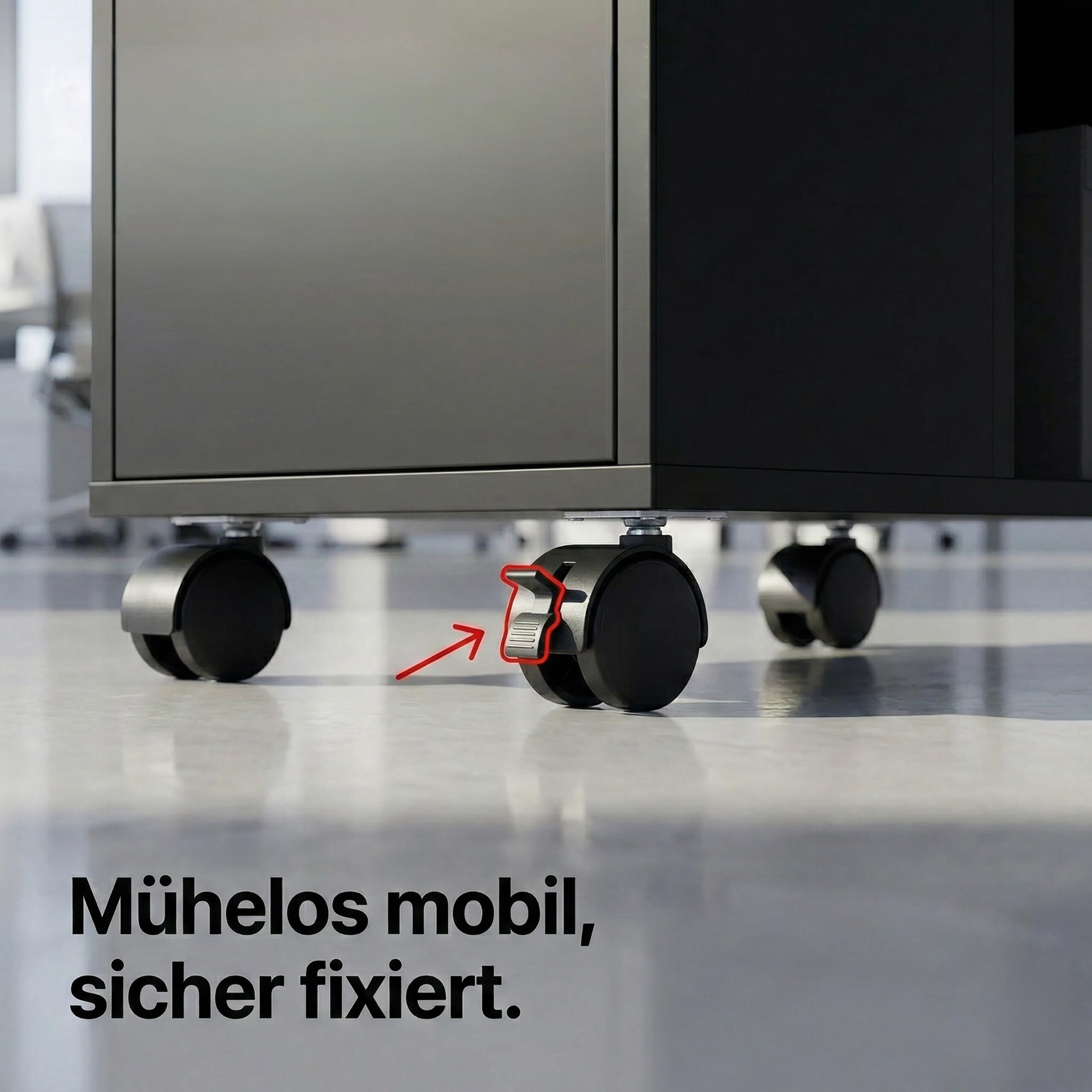 Relaxdays Rollcontainer, 2 Schubladen, 3 Fächer, HxBxT: 65 x 30 x 60 cm, MDF, Büro Unterschrank, Aktenschrank, schwarz