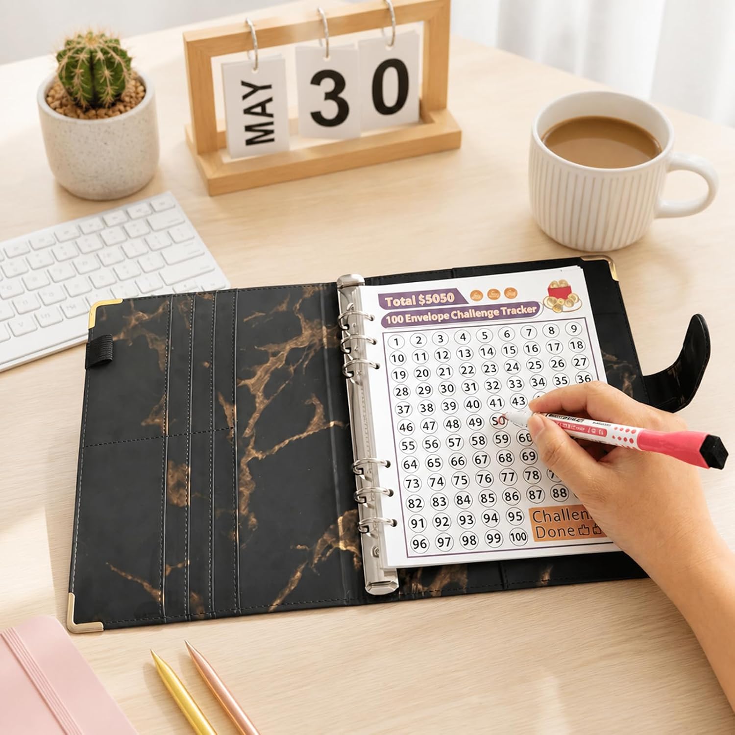 Black Marble Cover 100 Envelopes Money Saving Challenge Book image 3