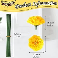 Vista 3 de DIYASY Flores de caléndula a granel, 50 piezas de caléndulas de seda artificial con tallos, cabezas de flores amarillas falsas para decoración