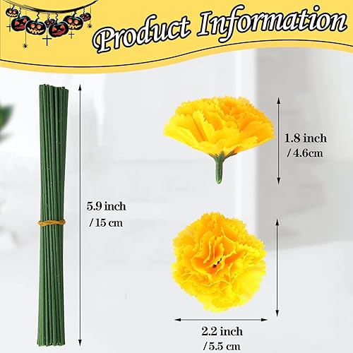 Miniatura 3 de DIYASY Flores de caléndula a granel, 50 piezas de caléndulas de seda artificial con tallos, cabezas de flores amarillas falsas para decoración del