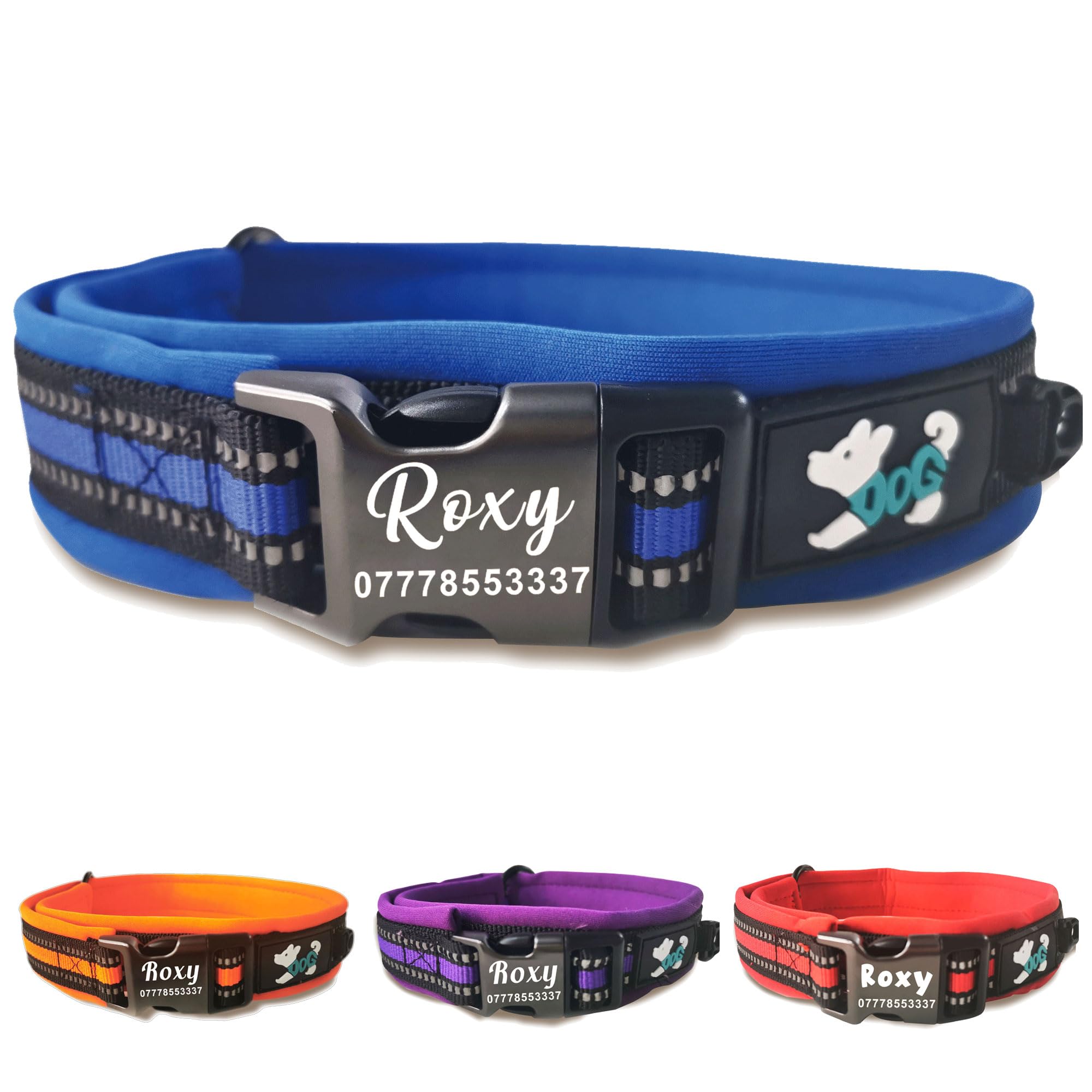 Reflective Dog Collar Personalised Dog Collars Custom Nylon Collars Adjustable Pet Collars with Name & Phone Number for Pets Cat Puppy Dogs(Blue,XS)