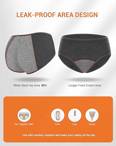 Miniatura 5 de Ropa interior para mujer, de flujo pesado, para el período menstrual, a prueba de fugas, bragas hipster para mujeres, adolescentes, niñas, paquete