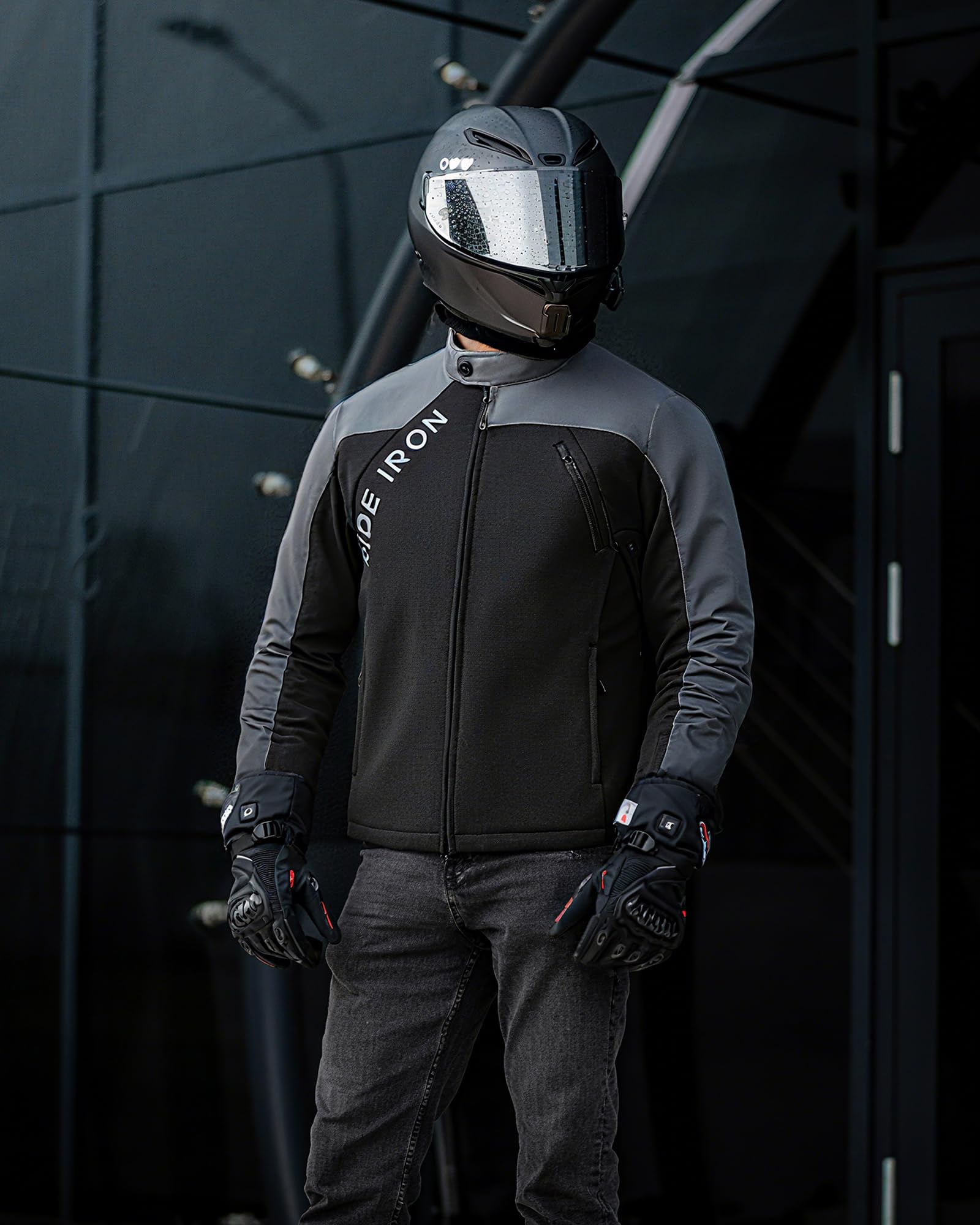 RIDEIRON Motorradjacke Herren mit Protektoren CE – Reflektierendes Logo, 4 Taschen, Atmungsaktiv mit Belüftungsreißverschluss, Textil Biker Jacke 4 Jahreszeiten mit Thermofutter M-XXL