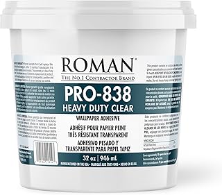 Roman Products Heavy Duty Wallpaper Adhesive, Commercial Grade for Heavy Wall Hangings, Clear, PRO-838 (32 Ounce - 70 sq. ft.), 11314