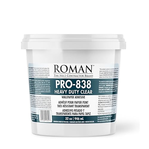 Roman Products PRO-838 - Adhesivo de papel tapiz resistente, grado comercial para colgantes de pared pesados, transparente, PRO-838 (32 onzas - 70