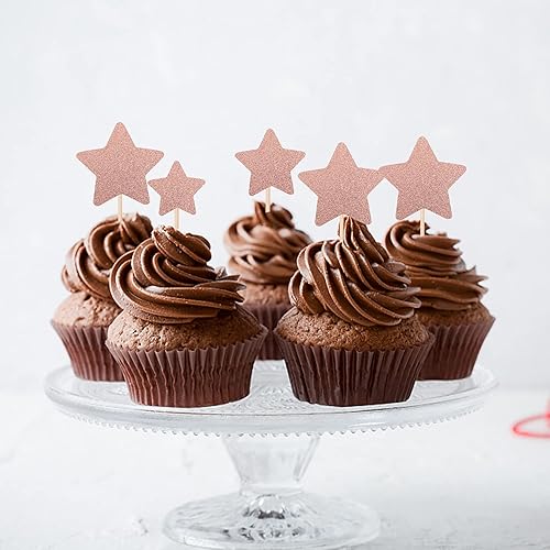 Miniatura 102 de 30 piezas de adornos de estrella para cupcakes con purpurina montados con estrella centelleante, para boda, compromiso, despedida de soltera, fiesta
