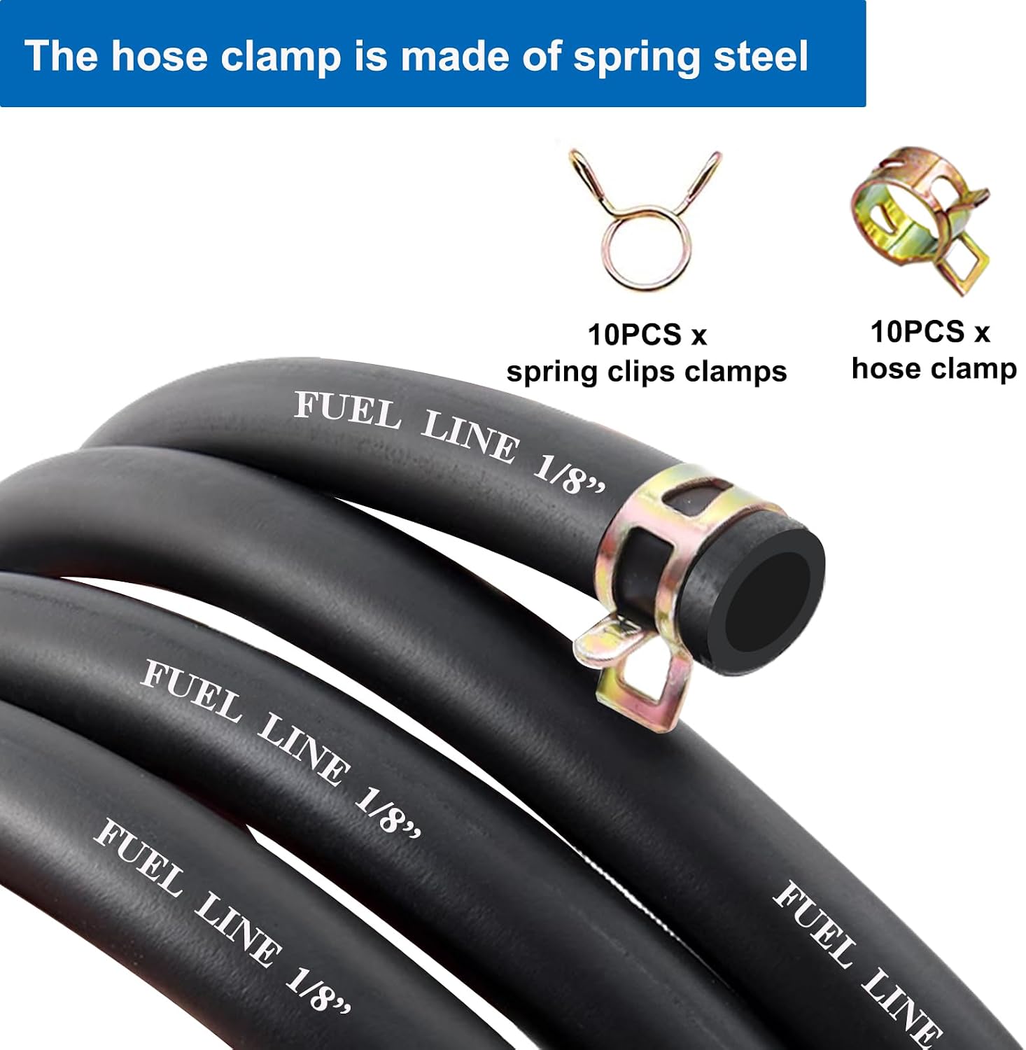 6 Feet 1/8 Inch ID Fuel Line with 20Pcs Hose Clamps for Kawasaki Kohler Lawn Mowers Tractors Small Engines Mini Bike ATV Golf Cart Motorcycle