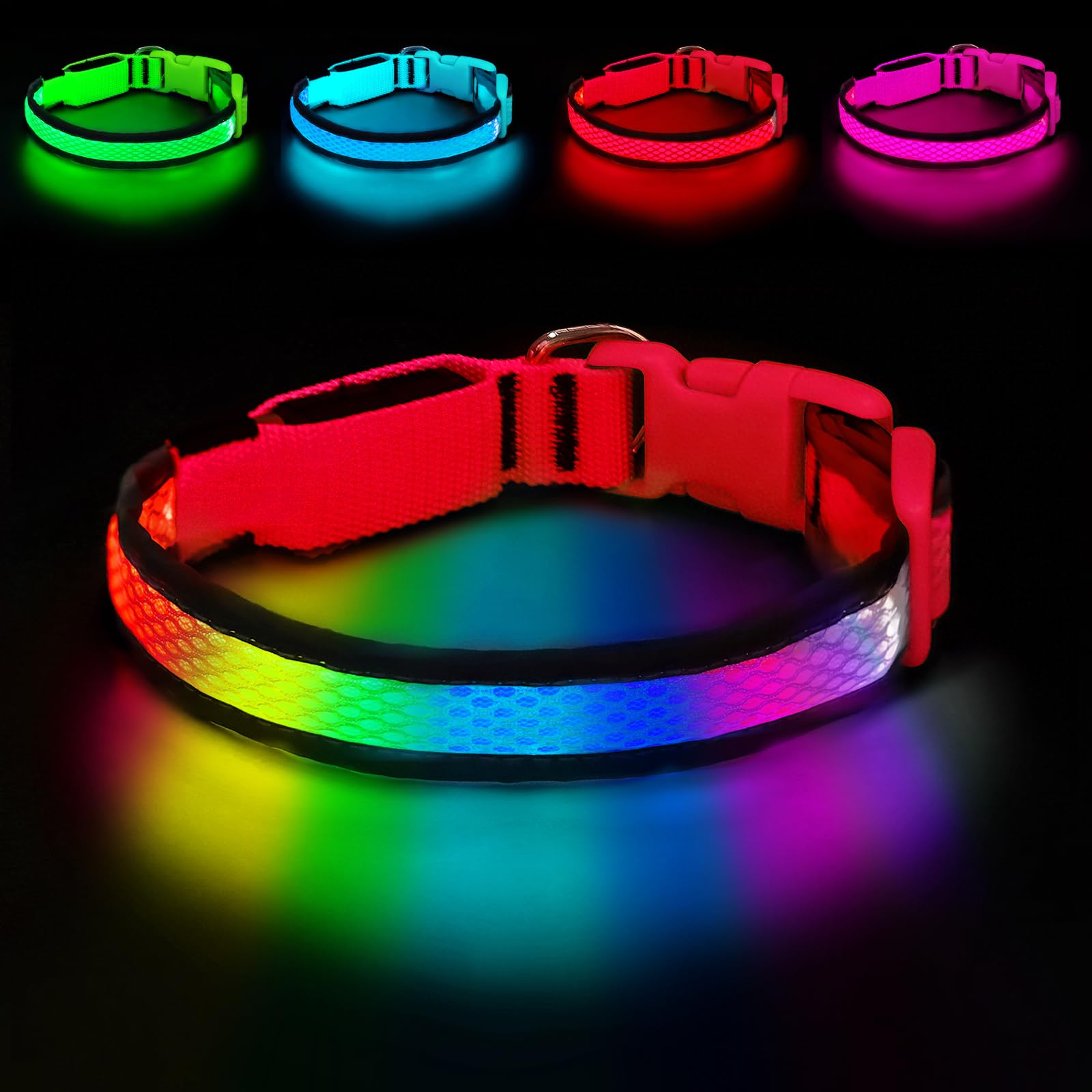 LZGOPE LED Dog Collar, Light Up Dog Collar USB Rechargeable(Small,Red)