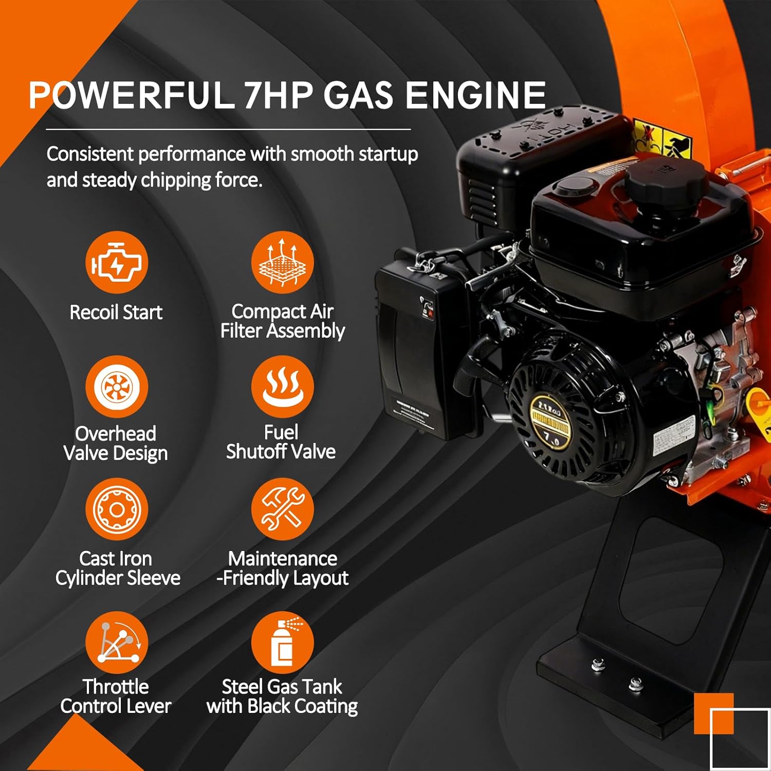 Wood Chipper Shredder, 7HP 212cc Heavy Duty Gas Powered Mulcher, 3" Max Diameter Capacity, 15:1 Reduction Ratio, Easy Assembly, EP-A Certified Orange