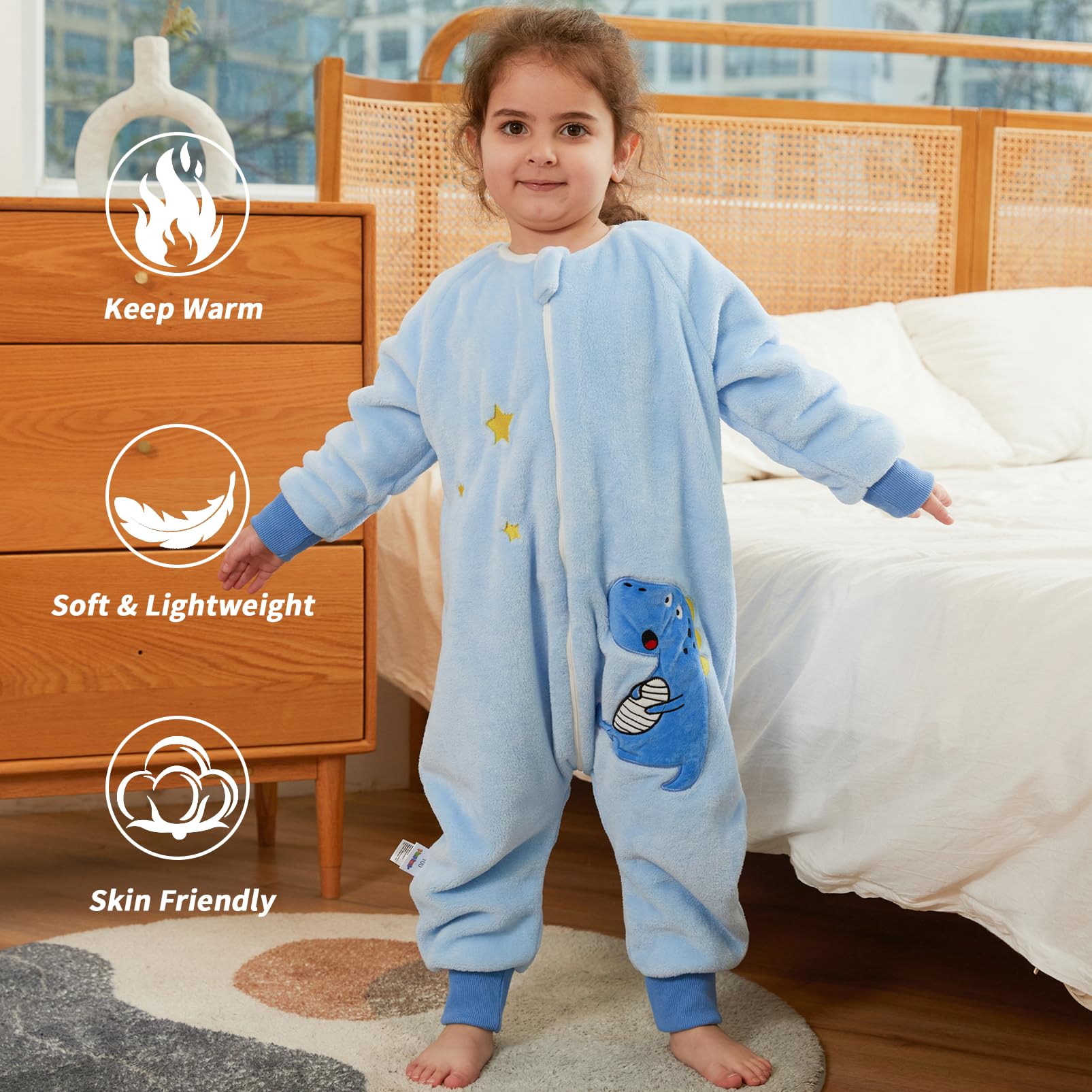 Monstoyo Sacco Nanna con Piedini Bambini Bambina, Invernale Flanella Pigiama Pagliaccetto Neonato, Maniche Lunghe & Gambe Separate Sacco a Pelo Cartone Tuta per Ragazze Ragazzi 0-6 Anni