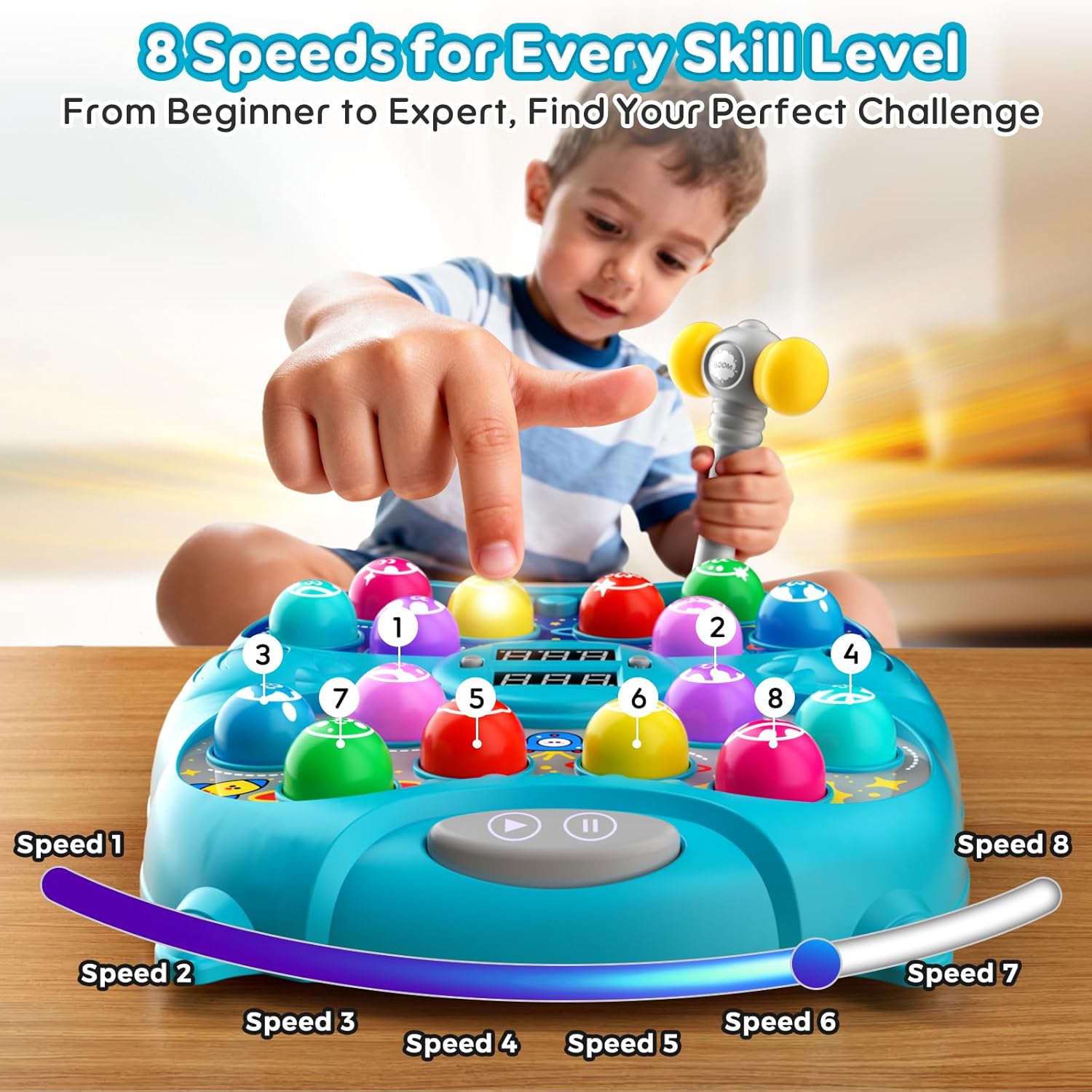 Whack Mole Game for Kids, Idea Gift for 3-12 Year Old Boys and Girls, Interactive Pounding Toy with 2 Hammers, Lights & Sounds, 3 Game Modes Educational Toy for 3 4 5 6+ Year Old Boys- Blue