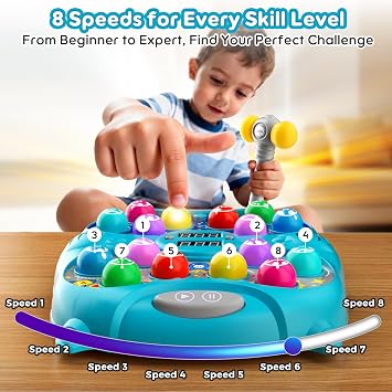 Whack Game Mole for Kids Ages 3-12, Interactive Educational Toys | 3 modes, 9 speeds, 36 challenges, lights & sounds, motor skills & coordination, safe ABS with 2 soft hammers, Birthday Gifts