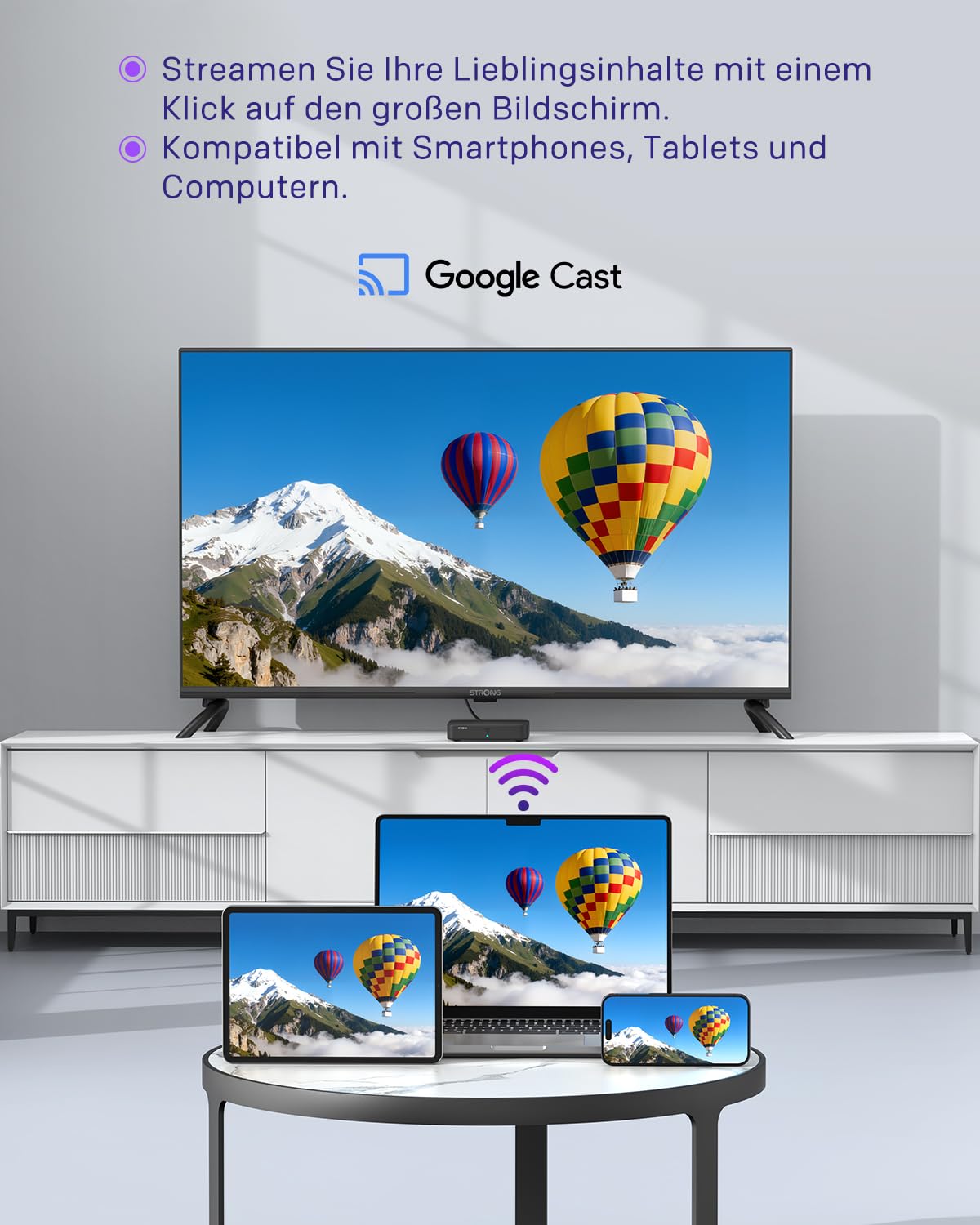 STRONG SRT420 4K Streaming Box Android TV mit Ethernet-Port, DVB-T2, 2GB RAM + 8GB Speicher, HDR10+