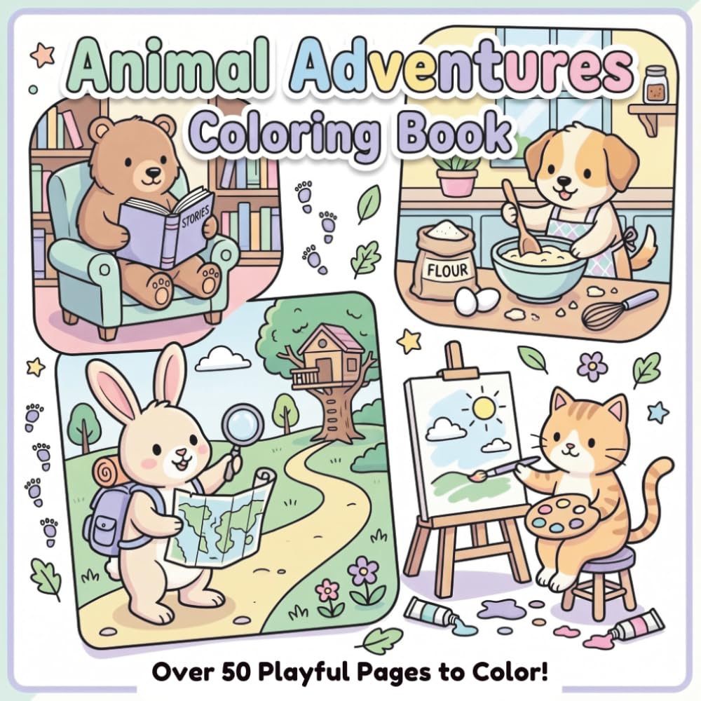 Animal Adventures Coloring Book: Fun and Easy Coloring Pages | Cute Animals, Playful Scenes and Creative Fun