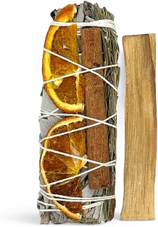 Organic California White Sage (Salvia Apiana) & Palo Santo Stick (Holy Wood) Smudge Bundle (1, White Sage+Orange+Cinnamon Bundle & Palo Santo Stick)