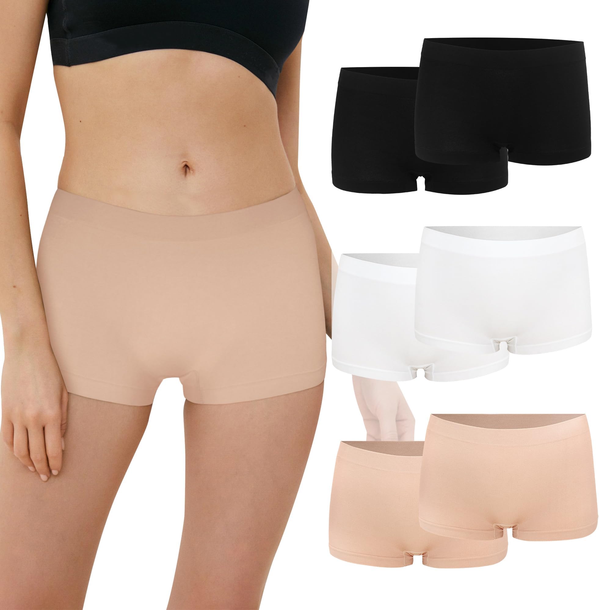 Allxwek Underwear Women Seamless Boxer Shorts Ladies Microfiber Boyshorts Panties 4/6 Pack 3908