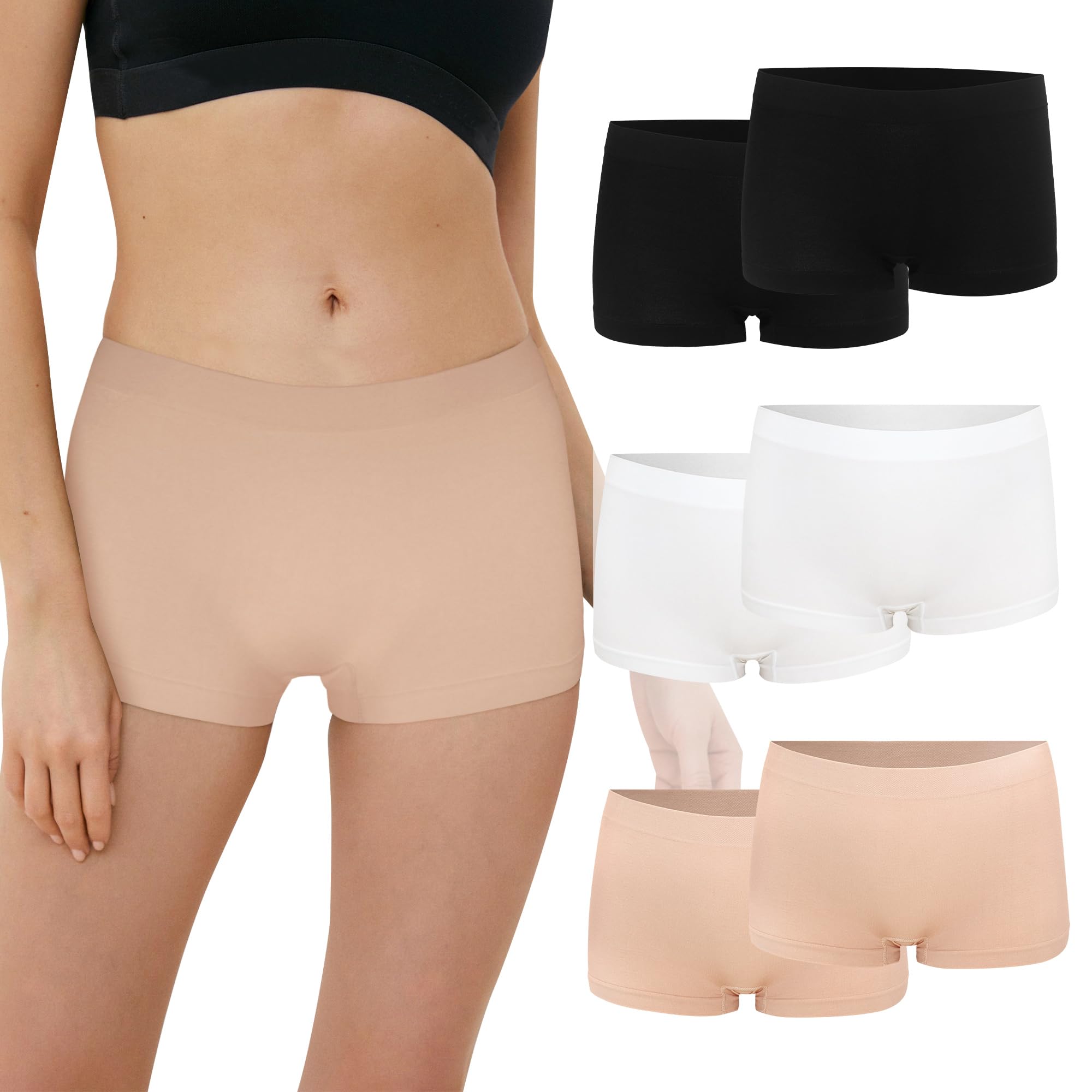 Allxwek Underwear Women Seamless Boxer Shorts Ladies Microfiber Boyshorts Panties 4/6 Pack 3908