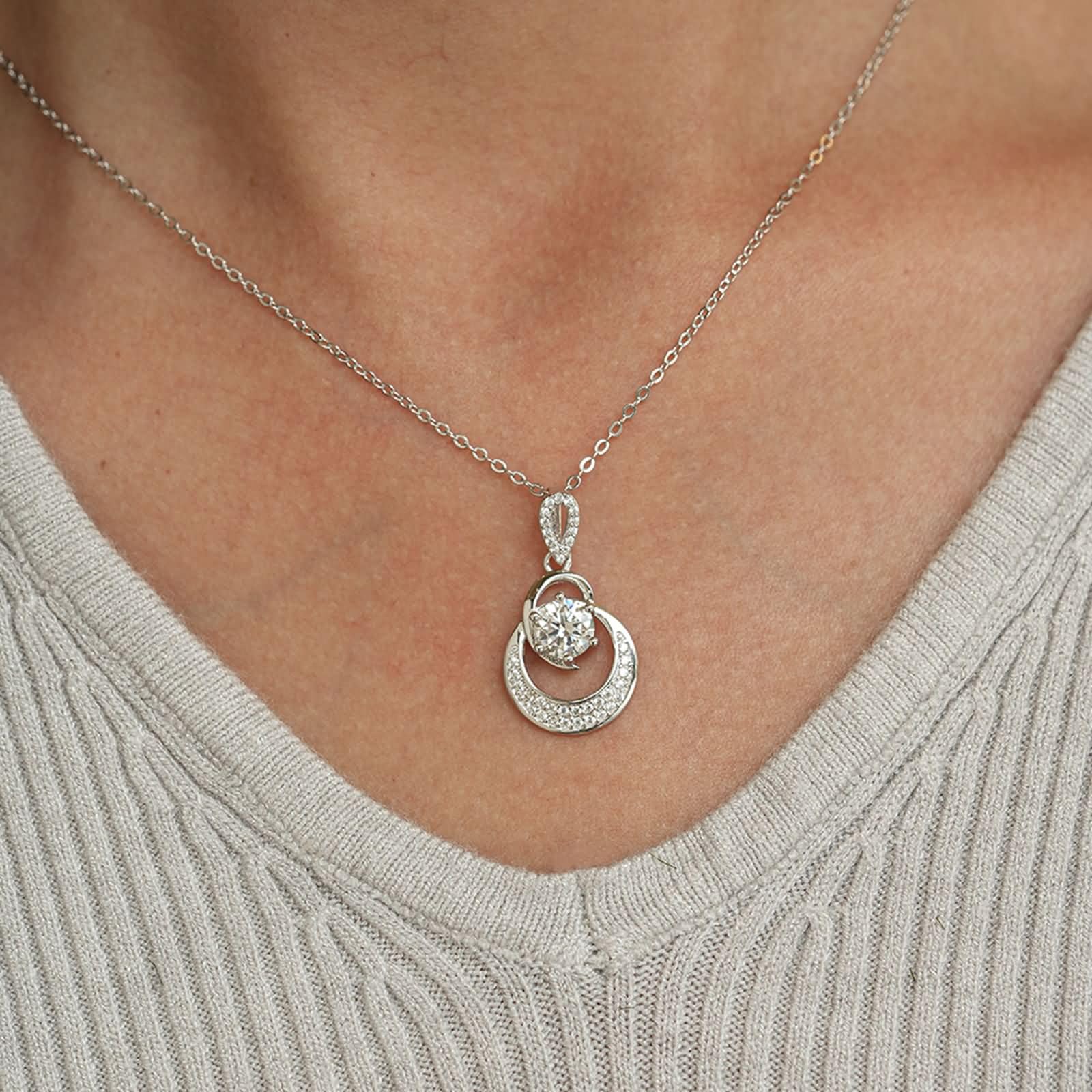 Collana Oro Bianco 9 K/14 K/18 K con Pendente Donna, Cerchio Cavo con Moissanite da 1ct, Collana Catena Donna Argento