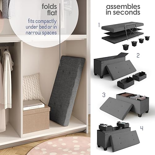 Miniatura 6 de Banco otomano de almacenamiento con cubos de almacenamiento banco de almacenamiento de 30 pulgadas para dormitorio extremo de la cama reposapiés