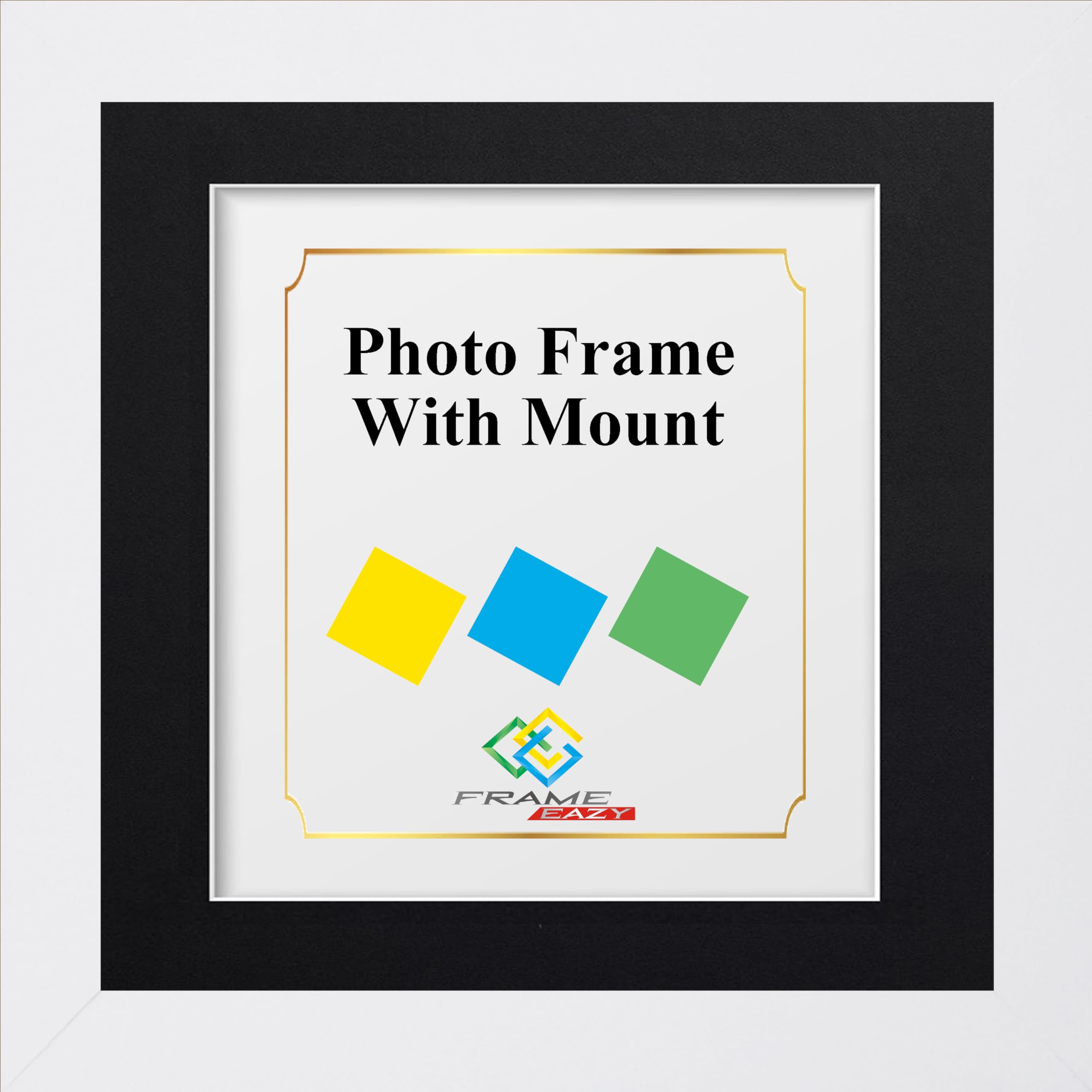 FRAME EAZY Square White Photo Frame Picture Frame with Black Mount - Comes With Safe Perspex Front & Wall Hanging Hooks - Square Frame 40 x 40 cm Pic Size 30 x 30 cm Mount