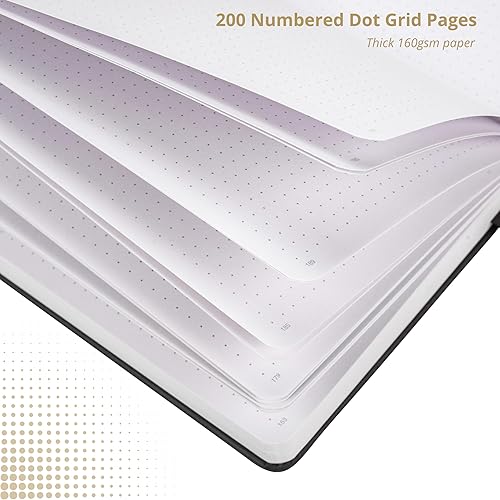 Miniatura 5 de Diario punteado  Papel blanco grueso a prueba de sangrado de 160gsm  200 páginas de cuadrícula de puntos numerados  Cuaderno de puntos de 5.8 x 8.3